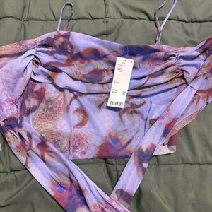 Lavender Floral Ruched Crop Top